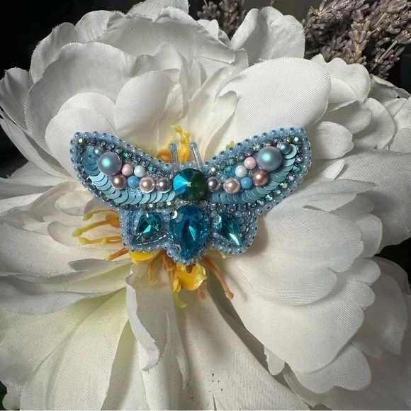 DIY Hand made beaded blue “butterfly” brooch